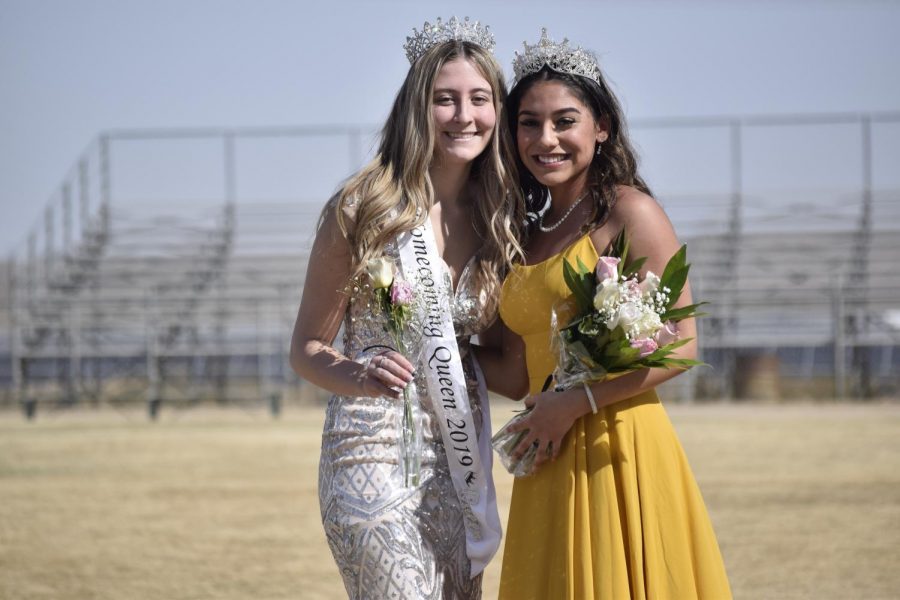 2019 Homecoming Queen Jocelyn Blanton congratulates this years queen, Letty Sepulveda. 