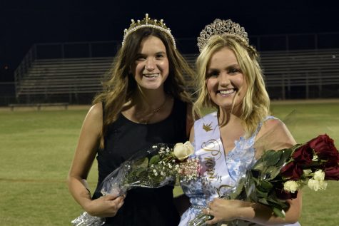 2020 Prom Queen Kylie Griffith joins this years Prom Queen Sierra Wood in celebrating Woods victory. 