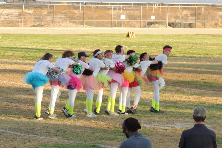 The senior Powderpuff cheerleaders, coached by Aly Owen, won the Wednesday competition. 