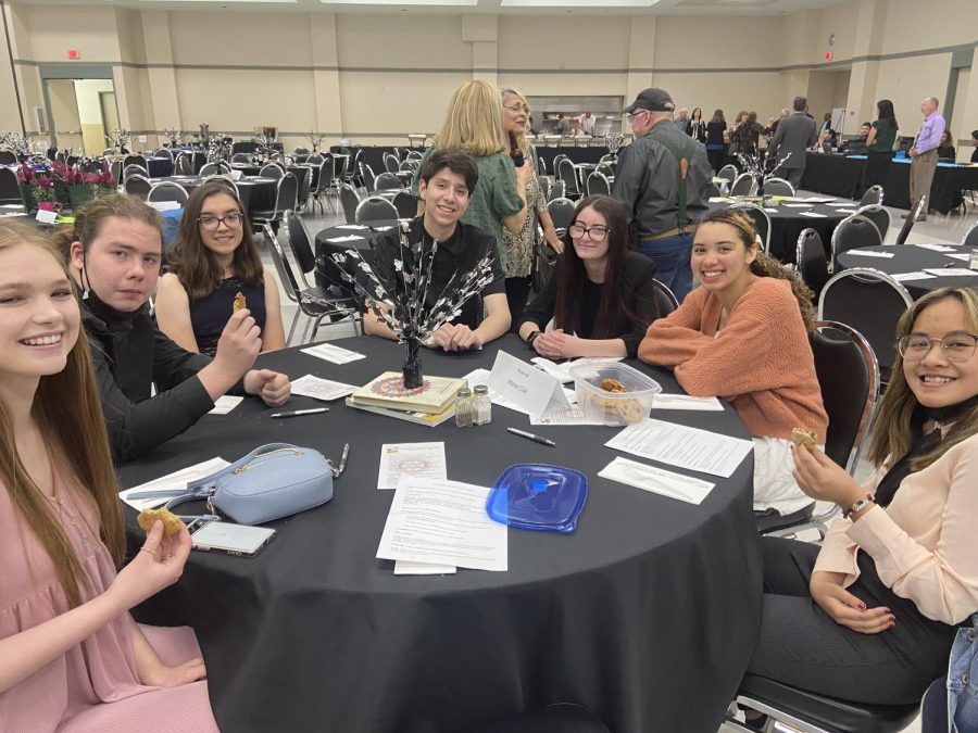 Interact Club members Emma Kimbler, Manuel Rodriguez, Sophia Pendergast, Alexander Vargas, Leilani Berry, Nevaeh Peterson and Mikaella Juico sit at the table reserved for Interact. 