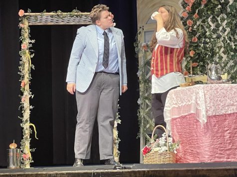 Senior Laura Dickey (left) and freshman Bekah Dickey, real-life siblings, are would-be Earnests in the BHS production of Wilde’s classic comedy. Performances continue this weekend at the Parker Performing Arts Center. Doors open at 6:30 p.m. Curtain opens at 7 p.m.