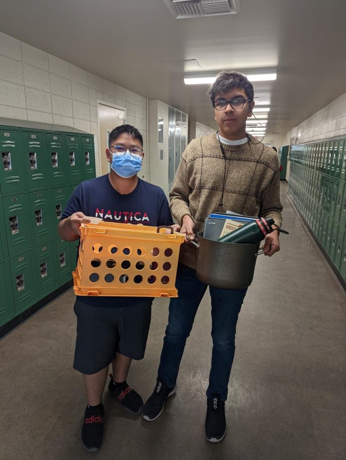 Juniors Jacob Fernandez and David Miranda get creative for Anything But a Backpack Day.
