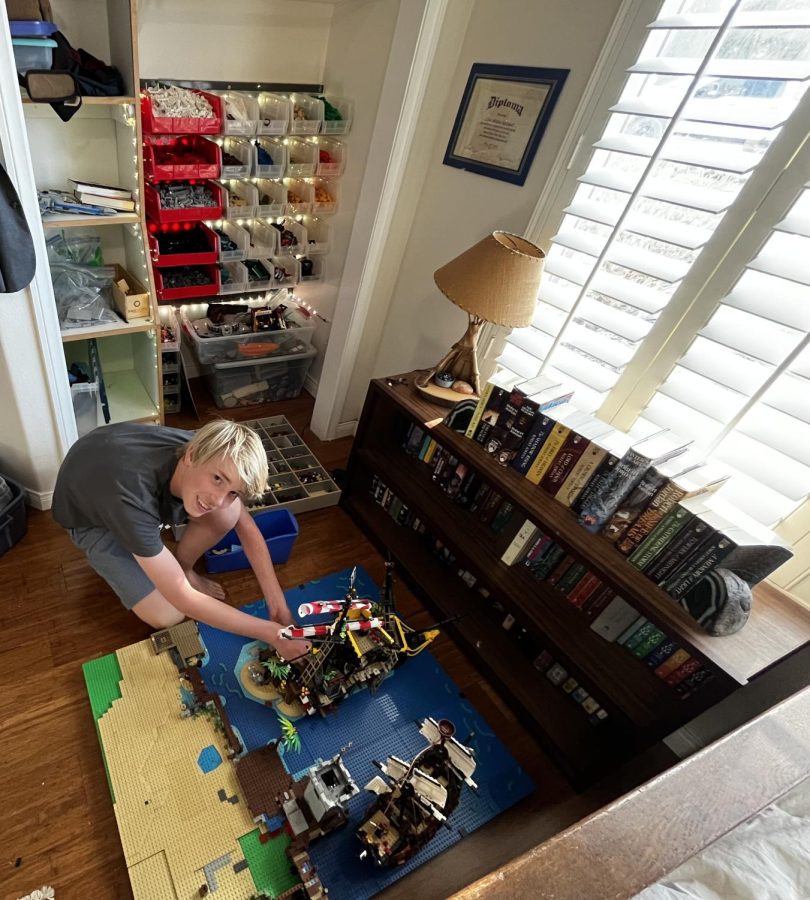 Christian Gilbert working on his LEGO pirate cove