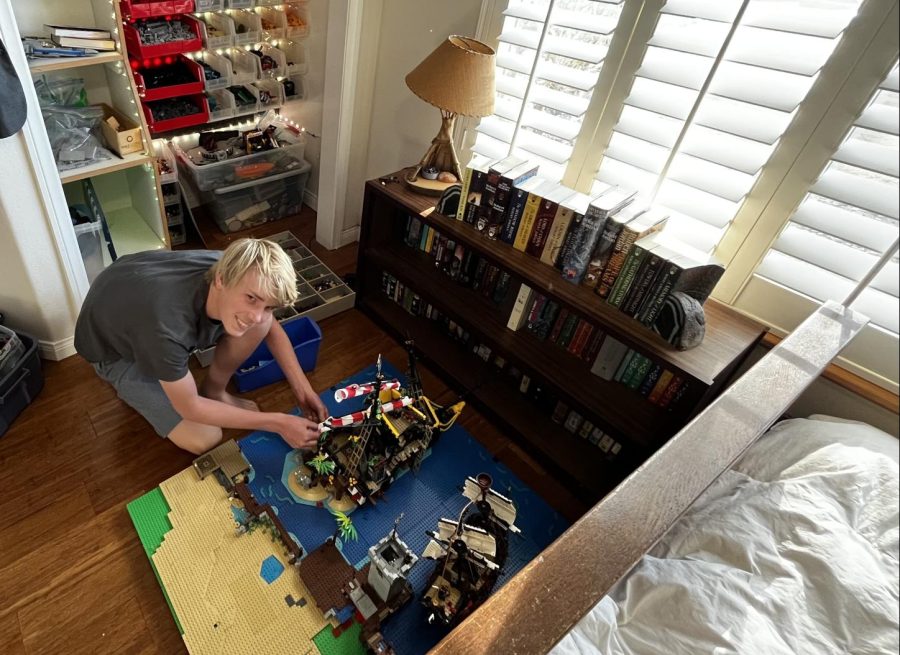 Christian Gilbert working on his LEGO pirate cove