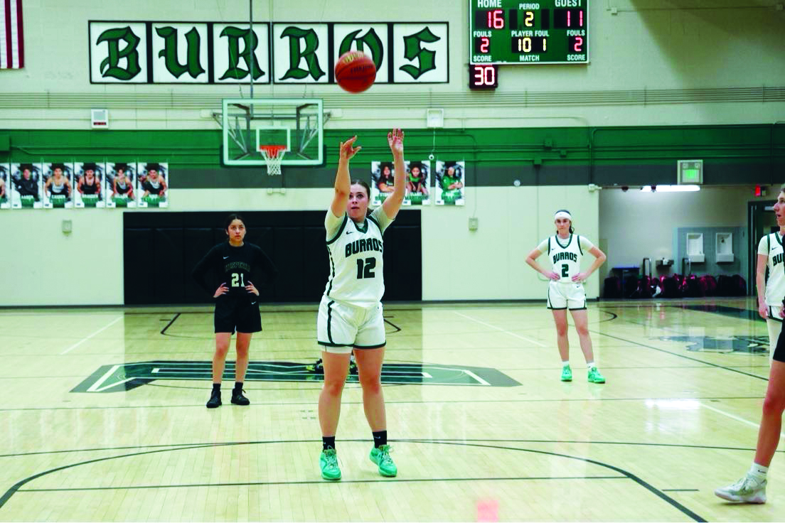 Senior Sadie Cox takes a shot at a recent Varsity Girls Basketball game.