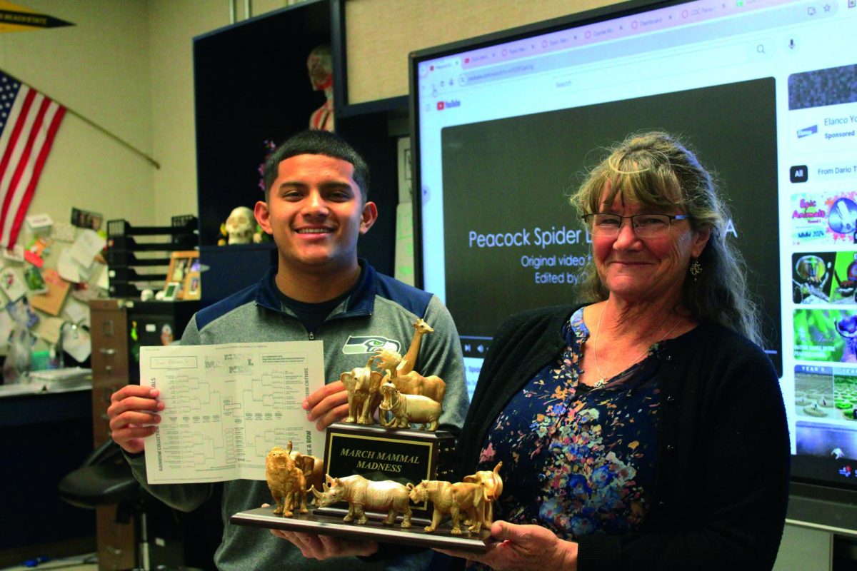 Junior Juan Moreno Jr. and Biology teacher Melanie Branson are excited for this years March Mammal Madness. 