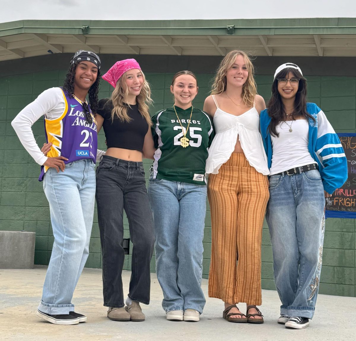 Dueling Decades: Juniors Dannika Nelson, Aydan Bird, Karena Michel Oropeza, Adria Albright and Kassandra Le Borgne celebrate the past for Throwback Thursday.