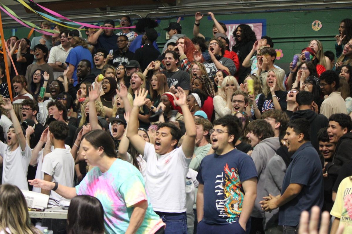 Seniors celebrate their final rally of their high school career. 