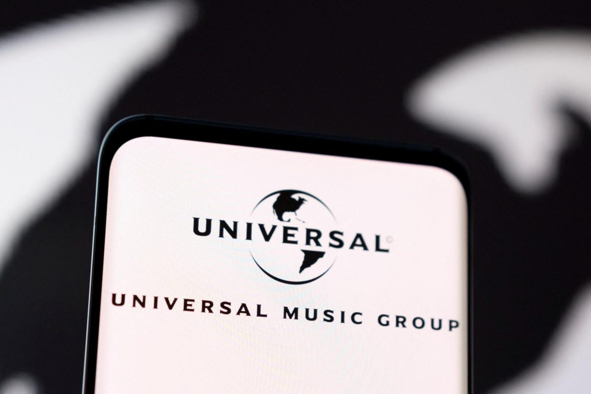 Universal Music Group logo, a company openly supporting and using artificial intelligence to help create their music.